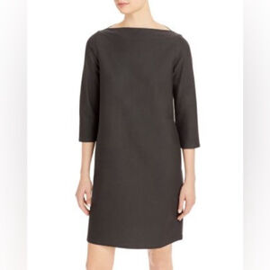 Eileen Fisher Charcoal Quarter Sleeve Long Sleeve Dress Medium Neck Shift